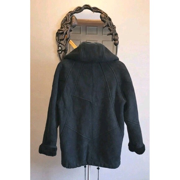 Vintage Shearling Jacket Sheepskin Suede Coat Siena Studio Womens L XL Black - Picture 9 of 12